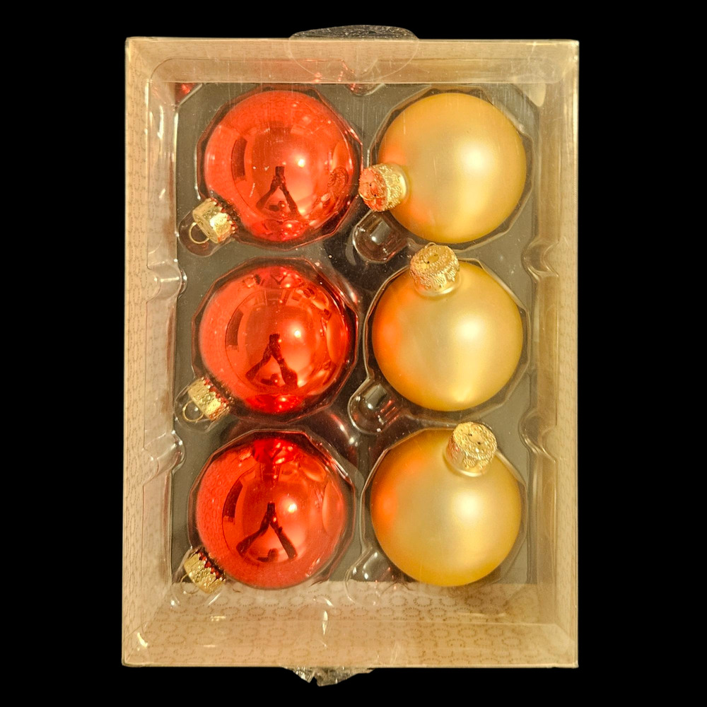 Martha Stewart Collection Red Gold Glass Christmas Ball Ornaments Set of 6